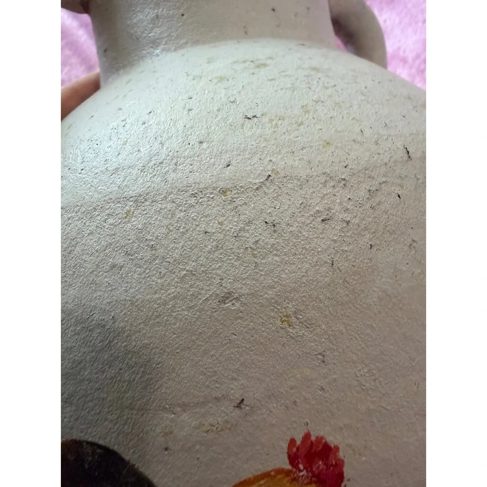 Vintage Hand Painted Rooster Terracotta Vase Double Handle Farmhouse Pottery 9